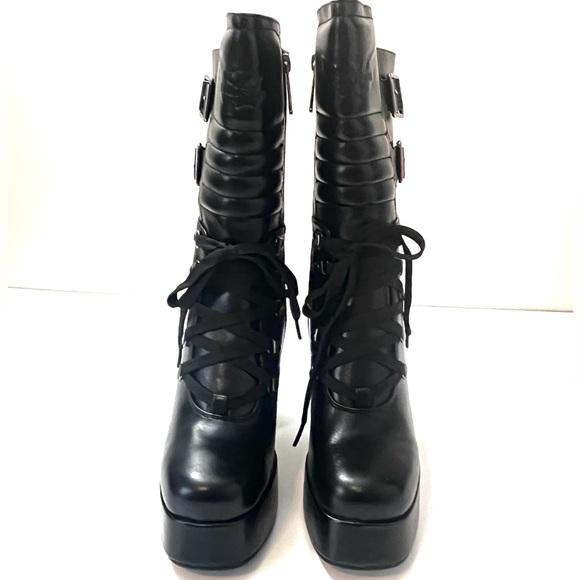 New Killstar Dionisia Black Faux Leather PU Platform Buckle Zipper Goth Boot 7 - Picture 4 of 11